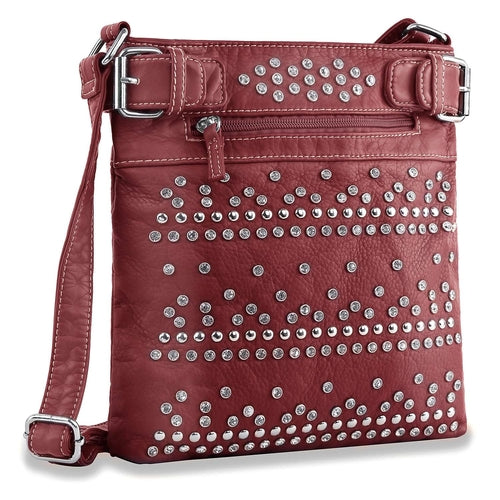 Rhinestone Studded Crossbody Sling - Burgundy