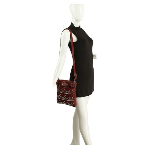 Rhinestone Studded Crossbody Sling - Burgundy