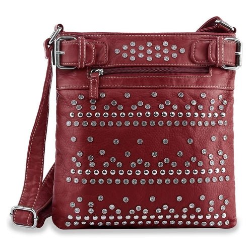 Rhinestone Studded Crossbody Sling - Burgundy